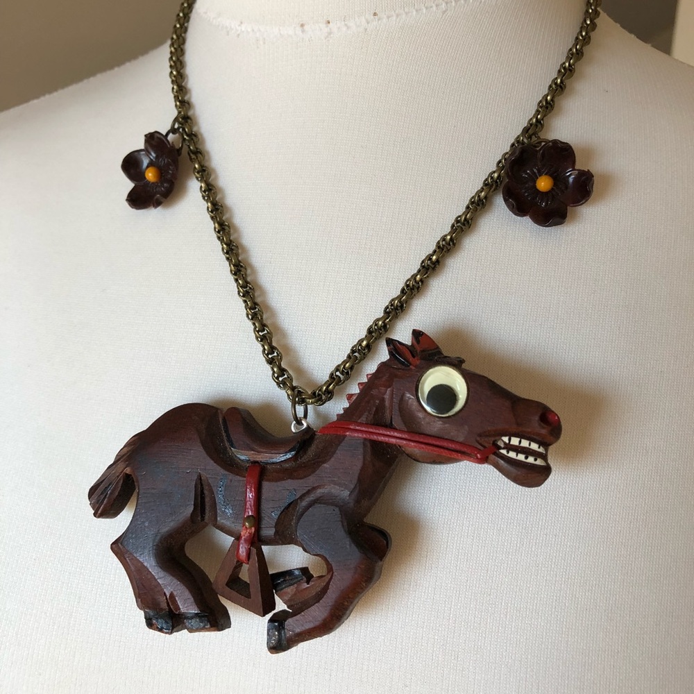 Funky vintage horse necklace